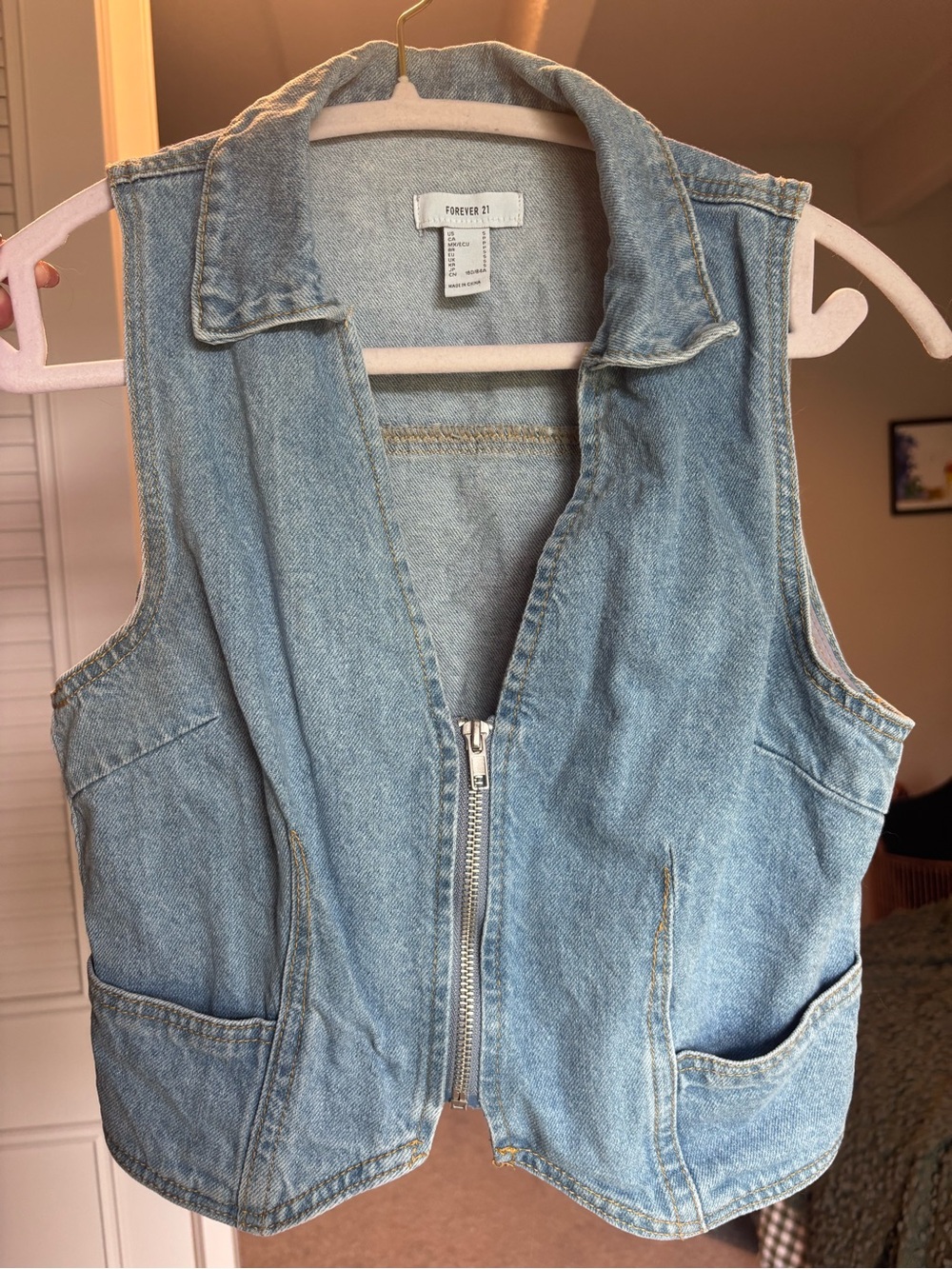 Light Wash Denim Zip Vest